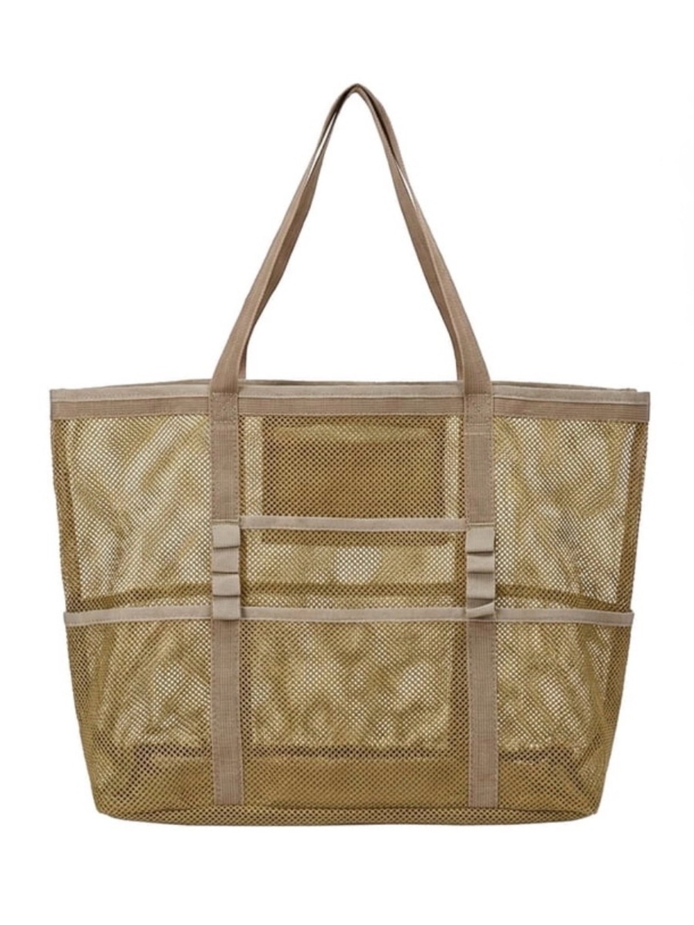 Large Mesh Tote Bag-Khaki